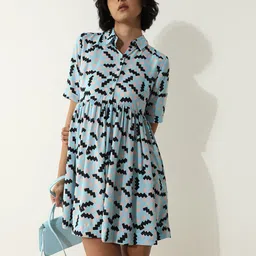 ONLY ONLDDAPHNE SS Geometric Printed Shirt Collar Fit & Flare Mini Dress-image-28