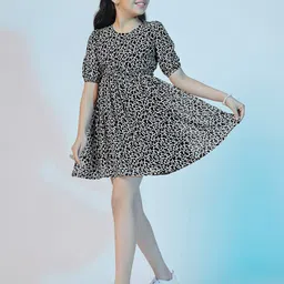 FASHION DREAM Girls Animal Printed Georgette Fit & Flare Dress-image-100