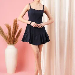 MISH Navy Blue Layered Scuba Fit & Flare Mini Dress-image-19