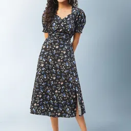 LILL Floral Printed A-Line Midi Dress-picture-2