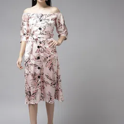 BAESD Floral Printed Off-Shoulder Georgette Sheath Midi Dress-image-75