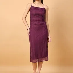 DRAPE AND DAZZLE Shoulder Straps Net Sheath Midi Dress-picture-25