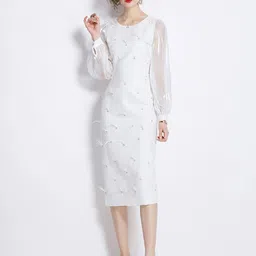 JC Collection Embellished Cuffed Sleeves Sheath Midi Dress-picture-57