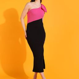 DODO & MOA One Shoulder Colourblocked Sheath Midi Dress-picture-34