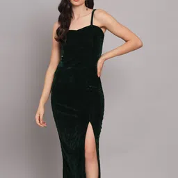 VAARARO Shoulder Straps Velvet Sheath Midi Dress-picture-14