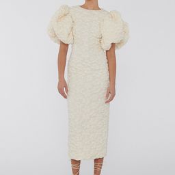 LULU & SKY Textured Balloon Sleeves Sheath Midi Dress-image-28