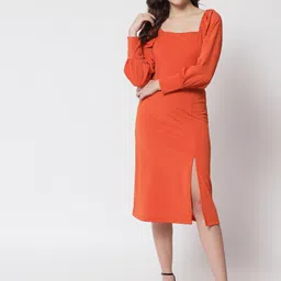 Trend Arrest Women Orange Sheath Midi Dress-image-96