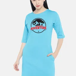 STATUS MANTRA Graphic Printed Round Neck Cotton T-shirt Dress-image-78