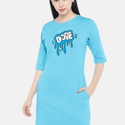 STATUS MANTRA Graphic Printed Round Neck Cotton T-shirt Dress-image-27