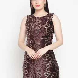 Amagyaa Brown Embellished Net Sheath Mini Dress-picture-47