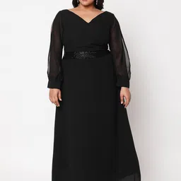 Curves by MISH Black Plus Size Georgette Maxi Dress-image-70