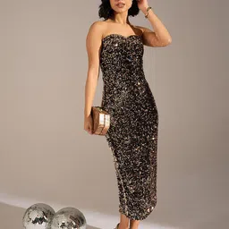 SASSAFRAS Women Embellished Bandeau Midi Dress-picture-46
