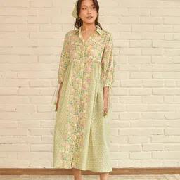 Prakriti Jaipur Floral Printed Round Neck Puff Sleeve Maxi Cotton Midi Dress-image-7