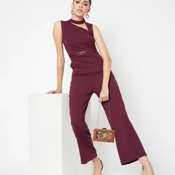 DressBerry Maroon Georgette Cut Out Jumpsuit-image-61