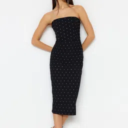 Trendyol Off Shoulder Polka Dot Bodycon Midi Dress-image-41