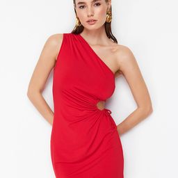 Trendyol Solid One Shoulder Bodycon Mini Dress-image-95