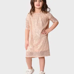 BONKIDS Girls Embellished Sequinned Detailed Cotton A-Line Dress-picture-9