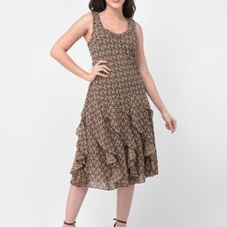 250 DESIGNS Brown Animal Georgette Midi Dress-image-44