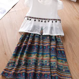 StyleCast Girls Green Striped Cap Sleeves Pure Cotton Fit and Flare Dress-image-49