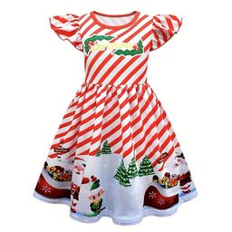 StyleCast Girls Red Striped Flutter Sleeves Gathered Detailed Fit & Flare Dress-picture-19