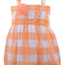 Wish Karo Girls Checked Shoulder Straps Smocked A-Line Dress-picture-18