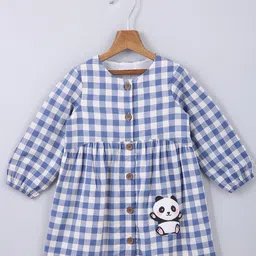 Beebay Girls Blue & White Panda Applique work Checked A-Line Dress-image-75