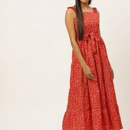 U&F Women Red Floral Printed Tiered A-Line Dress-picture-51