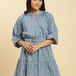 W Striped Pure Cotton A-Line Dress-image-33