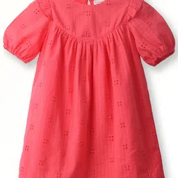 Beebay Girls Self Design Puff Sleeve Ruffled A-Line Dress-picture-41
