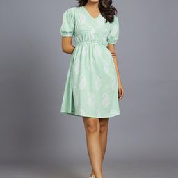 HANDICRAFT PALACE Floral Printed Pure Cotton A-Line Dress-image-25