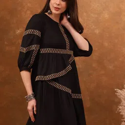 Anouk Black Floral Embroidered A-Line Ethnic Dresses-image-68