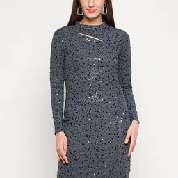Madame Sequinned Embellished Long Sleeves Cut-Out Sheath Dress-image-66