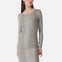 Kazo Self Design Boat Neck Bodycon Mini Dress-image-9