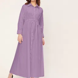 Moomaya Long Sleeves Shirt Collar A-Line Maxi Dress-picture-39