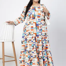 plusS Round Neck Long Sleeves Geometric Print Maxi Plus Size Dress-picture-27