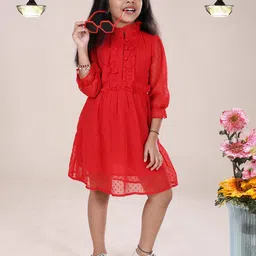 KiddoPanti Girls Self Design A-Line Dress-13