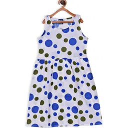 SWEET ANGEL Blue Polka Dots Printed Pure Cotton A-Line Dress-picture-5
