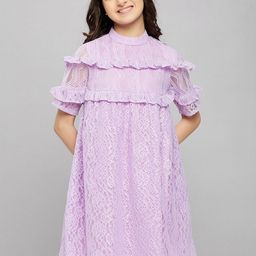 Stylo Bug Girls Mock Neck Ruffled A-Line Dress-image-60
