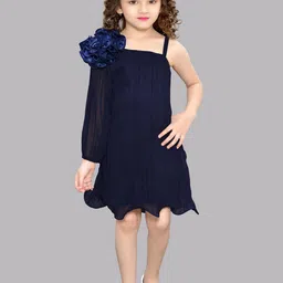 Pink Chick Girls Cuffed Sleeves Georgette A-Line Dress-image-54