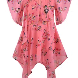 Wish Karo Girls Peach-Coloured Floral Georgette A-Line Dress-image-64