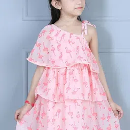 Hola Bonita Girls Floral Printed Layered Georgette A-Line Dress-picture-21
