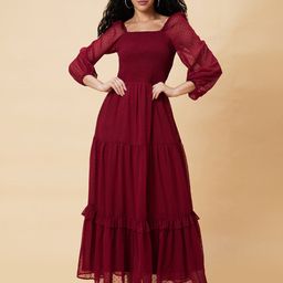 Globus Smocked Tiered Fit & Flare Maxi Dress-image-77