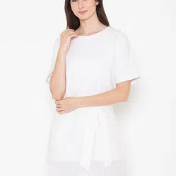 ENTELLUS Round Neck Cotton A-Line Dress-39