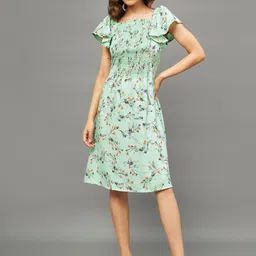 THE PAJAMA FACTORY Floral Printed Smocked Flutter Sleeves A-Line Dress-image-98