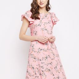 THE PAJAMA FACTORY Floral Printed Flutter Sleeves Crepe A-Line Dress-picture-14