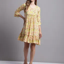 Rajnandini Floral Printed Bell Sleeve Cotton A-Line Dress-image-16