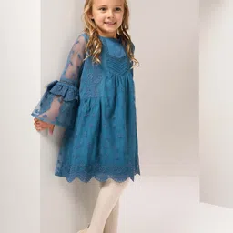 Angel & Rocket Girls Self Design Bell Sleeves Lace-up A-Line Dress-picture-17