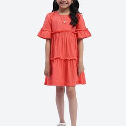 ShilpShakti Girls Self Design Cotton Bell Sleeve A-Line Dress-picture-4