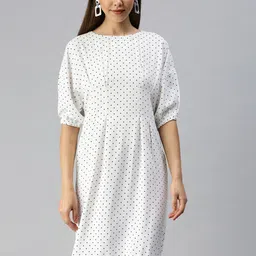 SHOWOFF White & Black Printed Crepe A-Line Dress-picture-17