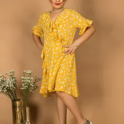 HERE&NOW Girls Floral Print V-Neck Flared Sleeve Ruffles A-Line Dress-picture-15